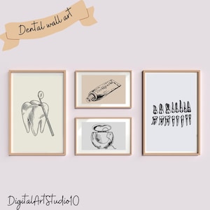 Dentist Gallery Minimalistic Set of 15 Drawings, Dental Office Decoration, Dentistry Print, Toothbrush Poster, Clinic Digital File, Tooth