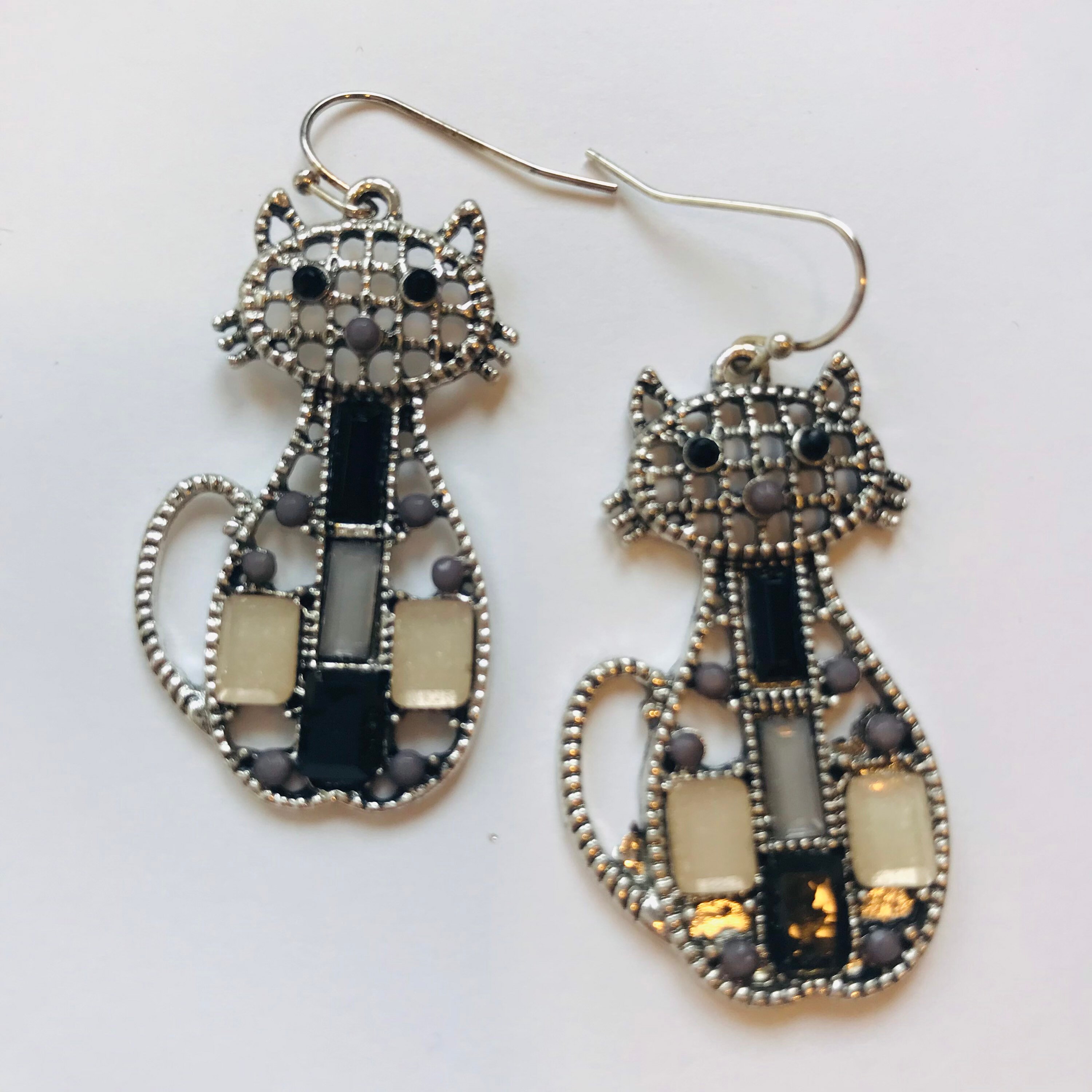 Silver Cat with Gems Earrings Unique Earrings Handmade Etsy