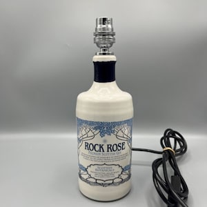 Rock Rose Gin Bottle, Bottle Table Lamp, Ceramic Lamp, Quirky Gifts, Unusual Present, Gin Lovers Gifts, Desk light, Scottish gin