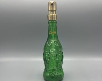 Lucky Buddha Lager Bottle Soap Dispenser | Green Glass Bathroom Decor | Upcycled Bottle | Quirky Gift | Stainless Steel Pump