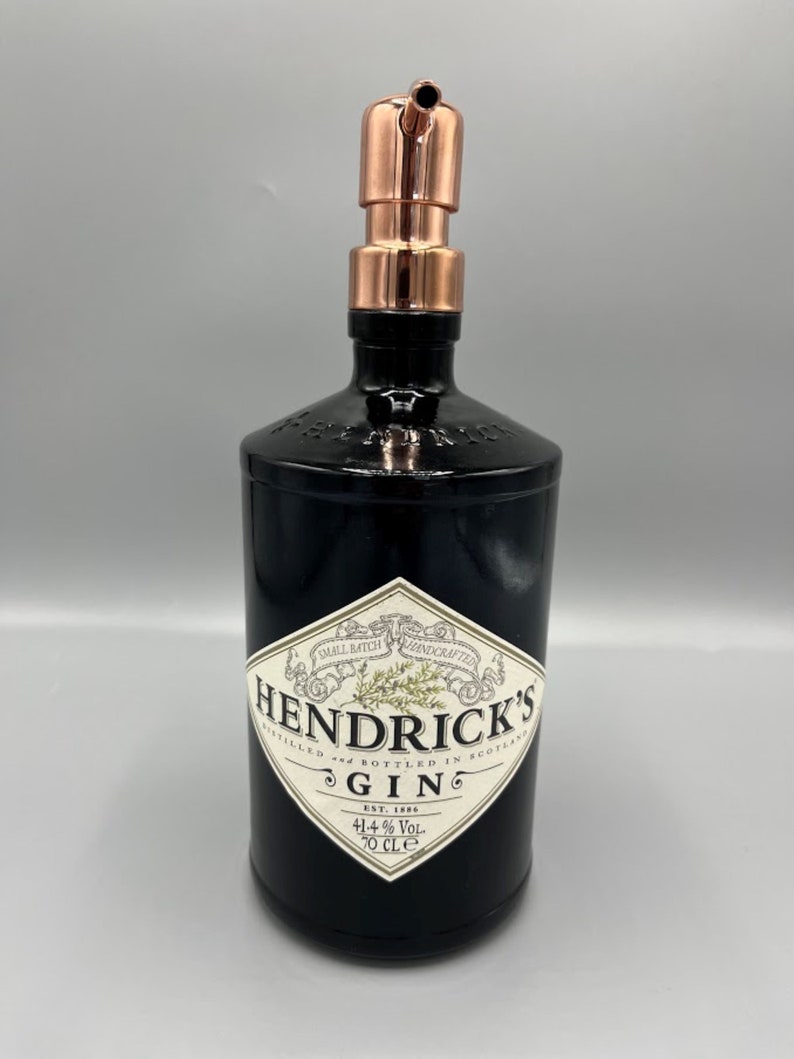 Large Hendricks Soap Dispenser, gin lovers gift, unusual gift, quirky gift, black soap pump, bathroom accessory, Rose Gold