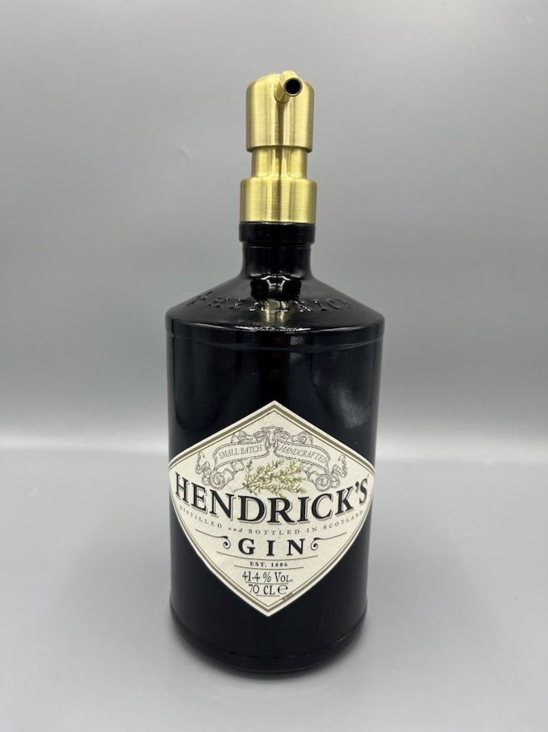 Large Hendricks Soap Dispenser, gin lovers gift, unusual gift, quirky gift, black soap pump, bathroom accessory, Gold