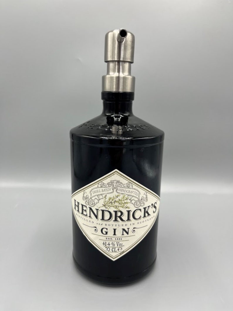 Large Hendricks Soap Dispenser, gin lovers gift, unusual gift, quirky gift, black soap pump, bathroom accessory, Chrome