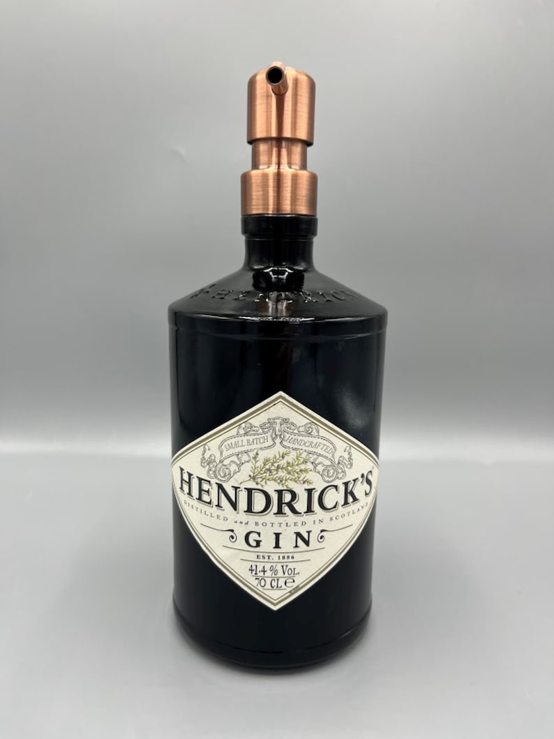 Large Hendricks Soap Dispenser, gin lovers gift, unusual gift, quirky gift, black soap pump, bathroom accessory, Copper