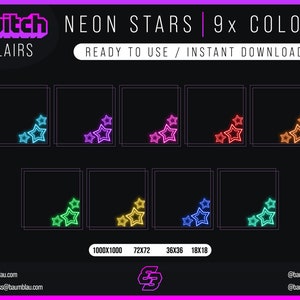Sub Badges Flair | Neon Stars 9x Color Styles Pack | Twitch Badge Flair - Ready to Use / Instant Download