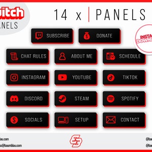 14x Twitch Panels Pack - Red Glow Panels | Clean Neon Panels - Instant Download / Ready to Use
