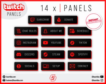 14x Twitch Panels Pack - Red Glow Panels | Clean Neon Panels - Instant Download / Ready to Use