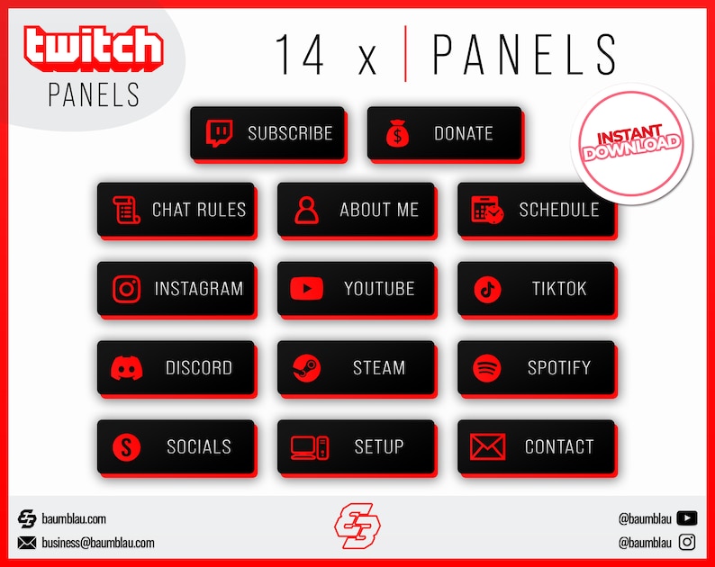 14x Twitch Panels Pack Red Glow Panels Clean Neon Panels Instant Download / Ready to Use image 1