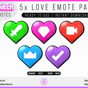 5x Twitch Emote Pack | Twitch Mod Love, VIP Love, Stream Love, Partner Love, Prime Love