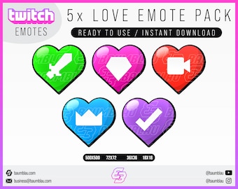 5x Twitch Emote Pack | Twitch Mod Love, VIP Love, Stream Love, Partner Love, Prime Love