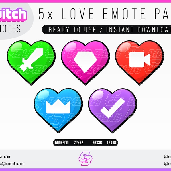 5x Twitch Emote Paket | Twitch Mod Liebe, VIP Liebe, Stream Liebe, Partner Liebe, Prime Liebe