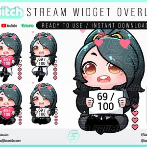 Valorant Widget Goal Overlay [OBS/Streamlabs] Cute Chibi Sage Widget Stream Overlay | Cute Twitch Sub Goal Widget | Reactive Stream Overlay