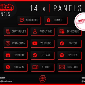 14x Twitch Panels Pack Red Glow Panels Clean Neon Panels Instant Download / Ready to Use image 2