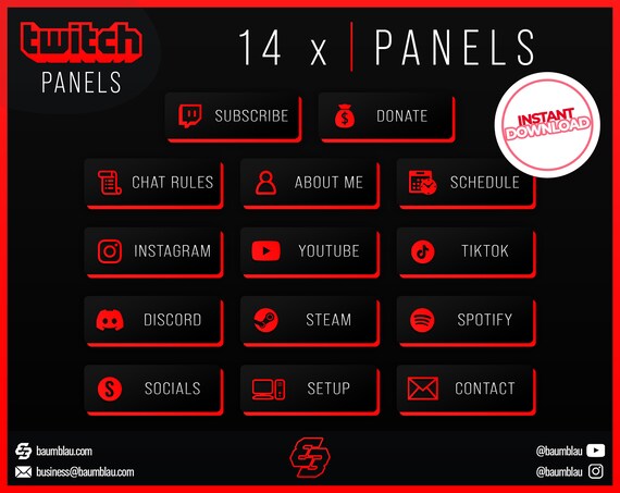 14x Twitch Panels Pack Red Glow Panels Clean Neon Panels - Etsy