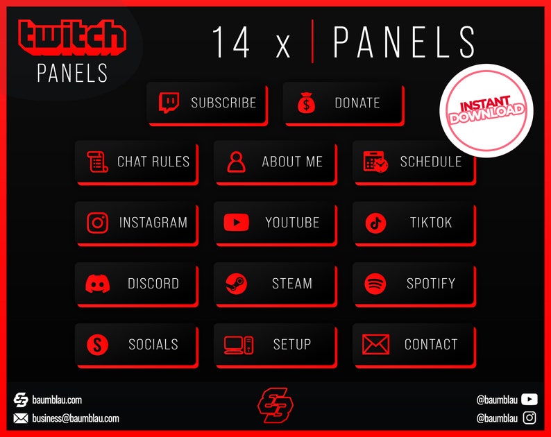 14x Twitch Panels Pack Red Glow Panels Clean Neon Panels Instant Download / Ready to Use image 2