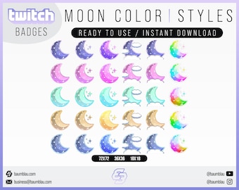 MOON Badges Twitch | Twitch Sub Badges Emotes | Twitch Badge Moons