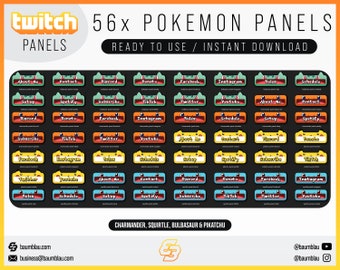 Pokemon Twitch Panels – Kanto Starters, 56-Piece Set (Instant Download)