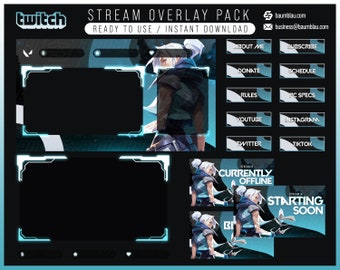 Valorant Jett Stream Overlay | Gaming Stream Overlay Full Package | Twitch Streaming Overlay + Panels + Webcam Overlay + Overlay Screens