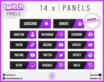 14x Twitch Panels-pakket - Schone paarse panelen | Clean Bar Streamer Panel - Direct downloaden / klaar voor gebruik