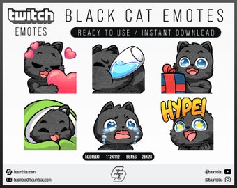 Pack d'émoticônes Twitch Black Cat - Émoticônes de streamer mignons (téléchargement instantané)