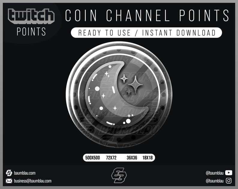 Moon Coin Black Twitch Channel Points Emote/Badge Coin Icon Instant Download image 2