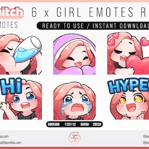 Twitch Emotes, Twitch Sub Emotes, Discord Emotes, Text Emotes, Girl Emotes, Girl Red Hair Emote Pack | 6x Chibi Emotes Package Girl Red