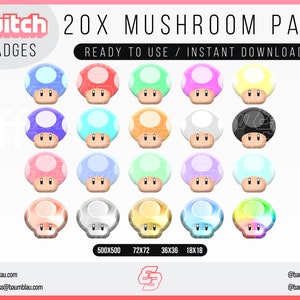 Mario Mushroom Twitch Sub Badges / Cheer Bit Badges - Mushroom Mario | Twitch Badges Mushrooms
