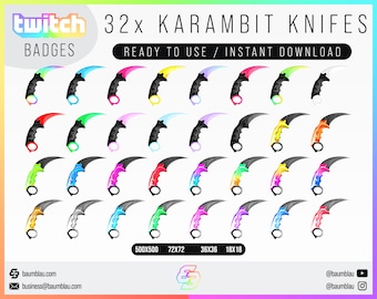 Twitch Sub-badges / Cheer Bit-badges - 32x Karambit-messen | Twitch-badges Karambit Valorant Knife CSGO