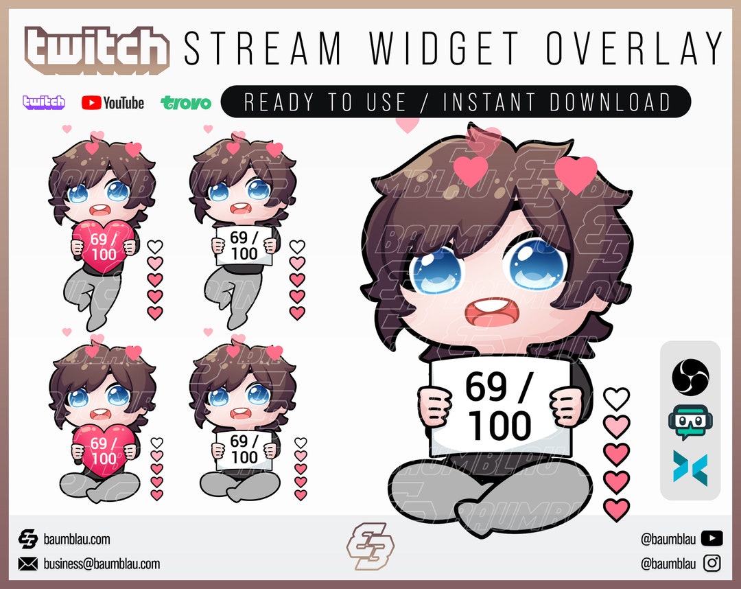 Chibi Boy Stream Goal Widget | Reactive Overlay (digital Download) - Etsy