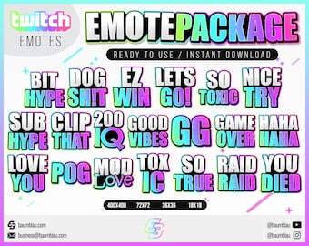 Rainbow Text Emote Package: 20 Twitch Streamer Emotes (Instant Download)