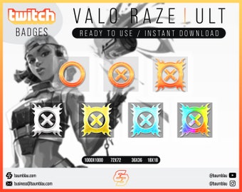 Twitch Sub Badges / Cheer Bit Badges - Valorant Raze | Twitch Badges Raze Style
