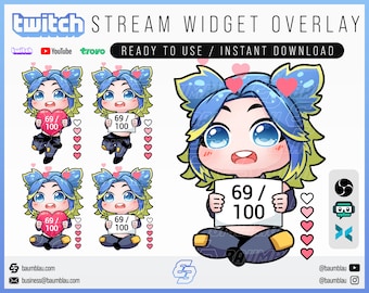 Valorant Widget Goal Overlay [OBS/Streamlabs] Cute Chibi Neon Widget Stream Overlay | Cute Twitch Sub Goal Widget | Reactive Stream Overlay