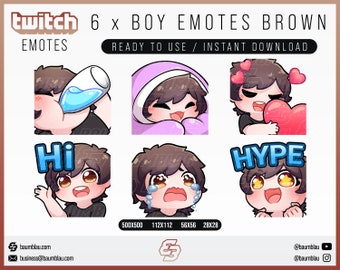 Twitch Emotes, Twitch Sub Emotes, Discord Emotes, Text Emotes, Boy Emotes, Boy Brown Hair Emote Pack | 6x Chibi Emotes Package Boy Brown