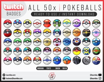 Alle 50 x Pokemon Pokeball Sub-badges | Pokemon-badges | Pokemon Twitch-emote | Twitch-badges Pokemon