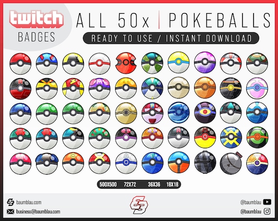 All 50 X Pokemon Pokeball Sub Badges Pokemon Badges Pokemon Twitch Emote  Twitch Badges Pokemon - Etsy Ireland