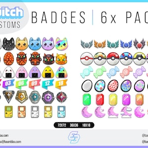 Benutzerdefinierte Sub Badges für Twitch - 6x Sub Badges Pack | Twitch Sub/Cheer Benutzerdefinierte Emotes