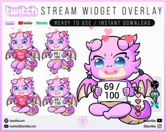 Pet Widget Goal Overlay [OBS/Streamlabs] Cute Pet Dragon [PINK] Widget Stream Overlay | Twitch Sub Goal Widget | Reactive Stream Overlay