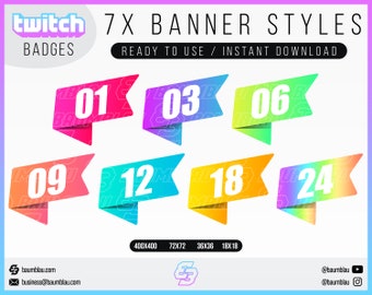 Twitch Sub Badges: 7 Banner Flag Styles (Instant Download)