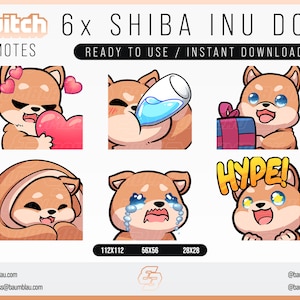 DOG Twitch Emotes Pack [SHIBA INU] 6 x Twitch Dog Sub Emote Pack - Twitch Dog | Twitch Emote Cute Dog | Emotes for Streamer, Discord Emotes