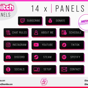 14x Twitch Panels Pack - Pink Red Glow Panels | Clean Neon Panels - Instant Download / Ready to Use