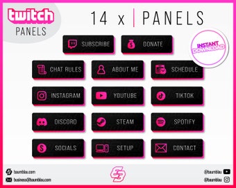 14x Twitch Panels Pack - Pink Red Glow Panels | Clean Neon Panels - Instant Download / Ready to Use