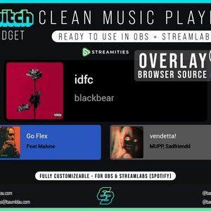Twitch Widget Spotify Music Player Overlay Customizable Stream Widget OBS Widget Overlay Streamlabs and OBS Widget Play music on Stream image 1