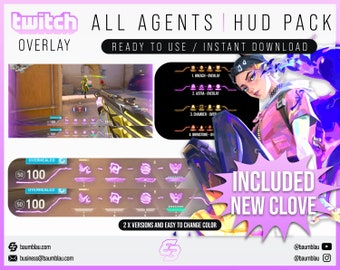 Geanimeerde Valorant HUD-overlay met nieuwe CLOVE [2 versies] Alle 24x agenten | Stream-overlay Hud | Valorant geanimeerde overlay, emotes, badges