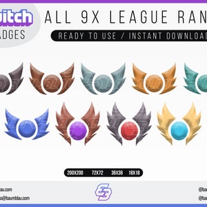 League of Legends Badges Twitch INCLUDED NEW RANK Emerald | 10 x different Ranked Twitch Sub/Cheer Badge Logos