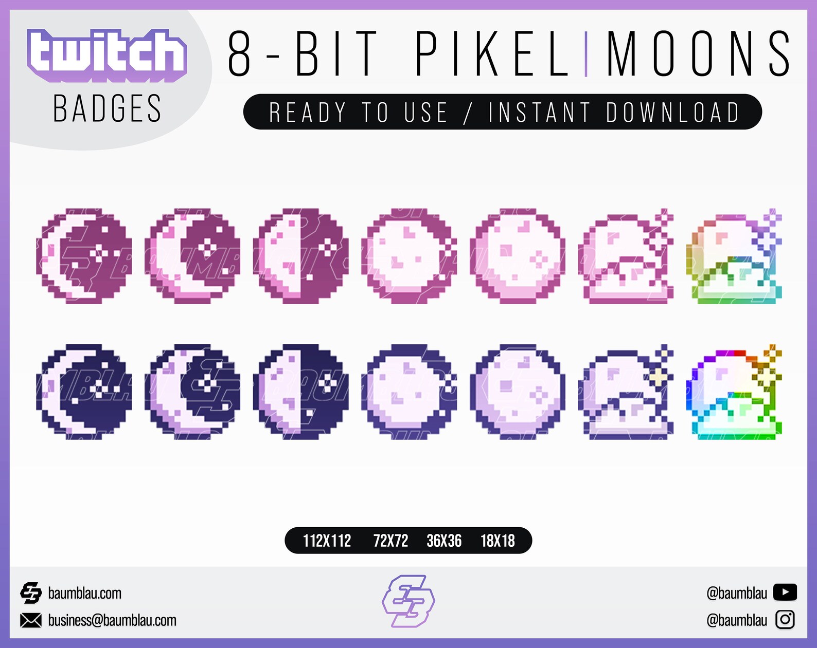 8-bit Moon Badges for Twitch: Purple & Pink Pixel Art (instant Download ...
