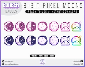 14x Moon Badges Twitch | Purple & Pink Twitch Badge Moon 8-Bit | Pixel Sub Badges for Twitch - Instant Download / Ready to use