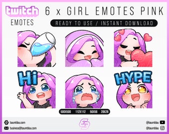 Twitch Emotes, Twitch Sub Emotes, Discord Emotes, Text Emotes, Girl Emotes, Girl Pink Hair Emote Pack | 6x Chibi Emotes Package Girl Pink