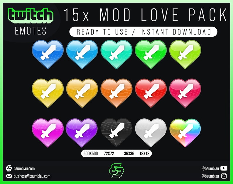 Twitch Emote 15x Twitch MOD LOVE PACK Emote / Badge Twitch Moderator Emote Twitch Badges Emotes Mod image 2