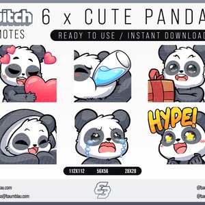Paquete de emoticones de Twitch PANDA / Paquete de 6 emoticones de suscripción de Twitch Panda - Twitch Panda / Twitch Emote Cute Panda / Emotes para streamers, Discord Emotes