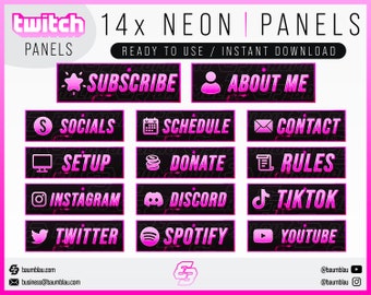 Pink Neon Twitch Panels: 14x Stream Overlays (Digital Download)